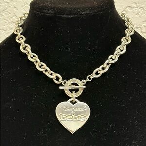 Y2K BEBE HEART PENDANT TOGGLE Necklace my heart belongs to Bebe cubic zirconia